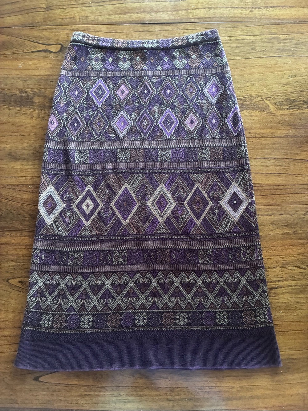 Peruvian Connection Purple Knit Midi pencil Cotton Alpaca and Silk Skirt boho